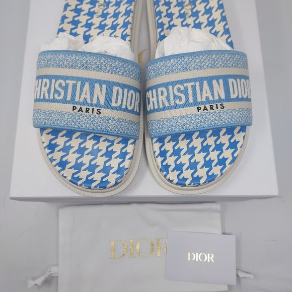 DIOR DWAY D WAY Micro Pop Embroidered Cotton Flat Slide Sandals Shoes - Picture 2 of 9